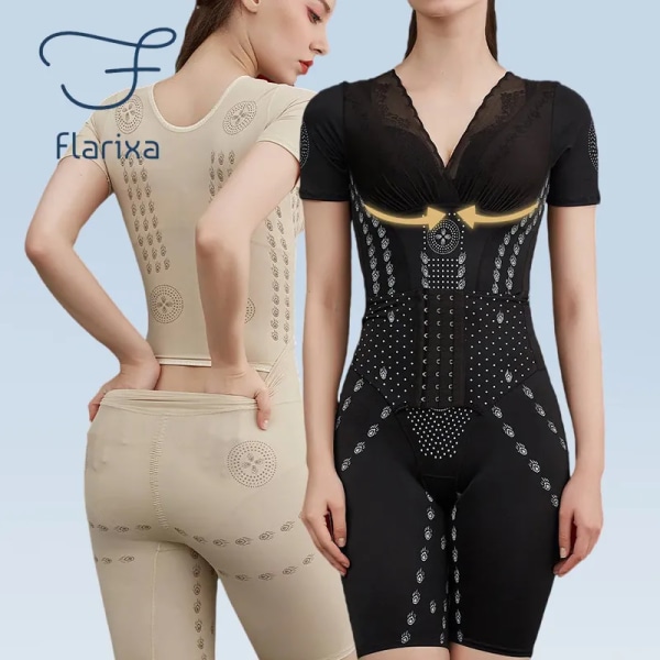 Flarixa Plus Size Bodysuit Shapewear Kvinnor Magkontroll Underkläder Koffein Postpartum Bantning Slida Tillbaka Take Off Body Shaper Beige-Vest L