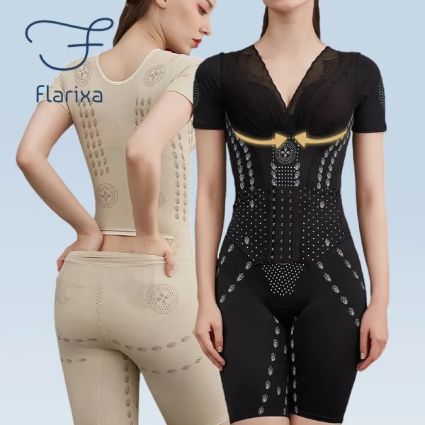 Flarixa Plus Size Bodysuit Shapewear Kvinnor Magkontroll Underkläder Koffein Postpartum Bantning Slida Tillbaka Take Off Body Shaper Beige-Vest S