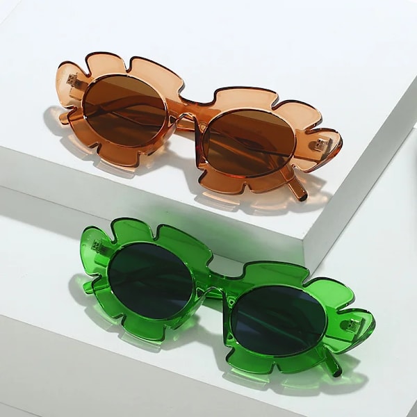 SO&EI Mode Cat Eye Candy Färger Solglasögon Dam Retro Märke Designer Blomform Glasögon Män Trendiga Solglasögon UV400 Green grey As the picture