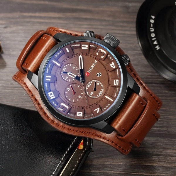 CURREN Toppmärke Sport Herrklockor Man Klockor Date Sport Militärklocka Läderrem Quartz Watch Present 8225 brownbrownbrown