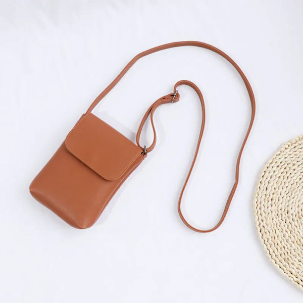 Flap Crossbody-väskor Dam Mini PU-läder axelväskor och handväskor för flickor Damtelefon Enkel solid designerväska 9-2659 Brown