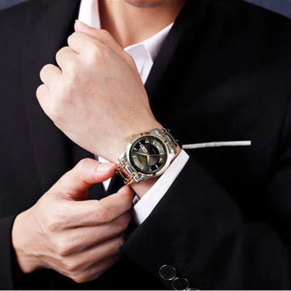 Watch män i rostfritt stål Business Dateklocka Vattentät lysande klockor Herr Lyx Sport Quartz Watch Gold Blue