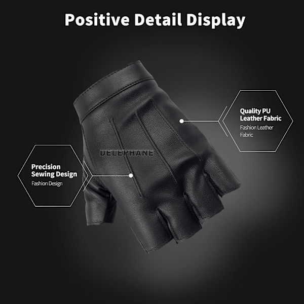 Sommar tunna PU-läderhandskar för män Kvinnor Halkfria Fingerless Mode Handhandskar Svarta Motorcykelhandskar Arbetskörning Airsoft Black M