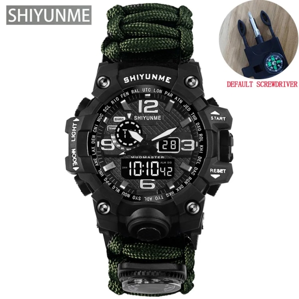 Utomhus Survival Watch Multifunktionell Vattentät Militär Taktisk Paracord Watch Armband Camping Vandring Nödutrustning green