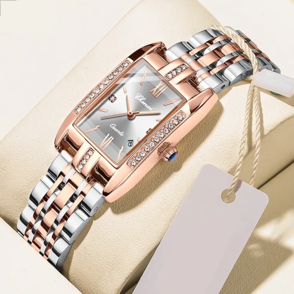 Mode Watch Lyxmärke Armband i rostfritt stål Kreativ Unik watch För Dam Kvalitetsarmbandsur Elegant White
