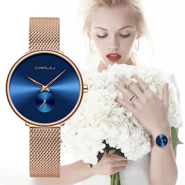 CRRJU Mode Watch Lyx Casual Enkel Dam Klänning Mesh Armbandsur Minimalistisk Vattentät Kvartsklocka Rose Gold