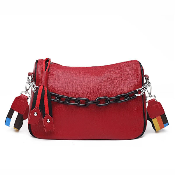 Crossbody-väskor i äkta läder Kvinnor Berömt märke Kvinnlig Axelväska Mode Bred axelrem Mjuk liten Kvinnor Väska Bolsa sac Red