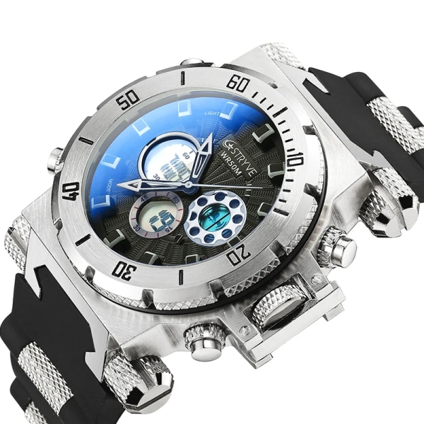 STRYVE Herrklockor Topp Lyxmärke Silikon Herr Sportklockor Herr Quartz LED Digital Klocka Vattentät Militär Watch silver white