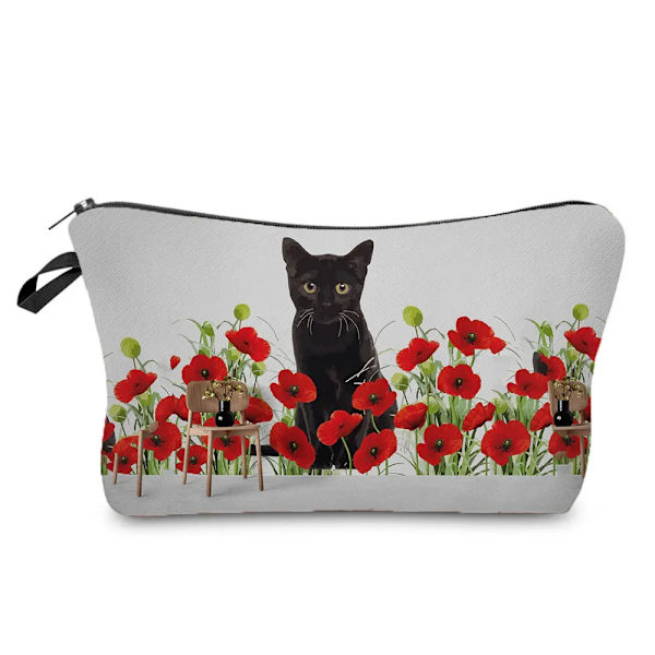 Svart katt utskrift kvinnor kosmetiska väskor Djur Söt Casual Bärbar förvaring Sminkväska Toalettväskor hz1305 Cat Bag