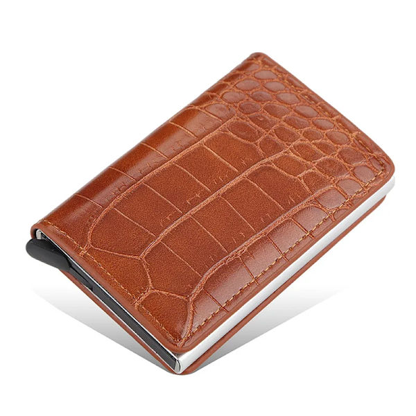 Smal aluminiumplånbok med elasticitet på baksidan ID Kreditkortshållare Mini RFID-plånbok Automatisk pop up case brown D style
