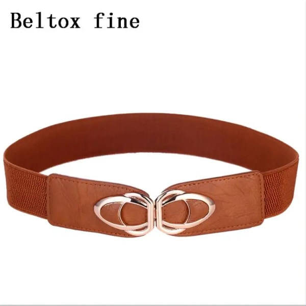 Mode Plus Size Dam Elastiska Bälten Dam Midjeklänningar Midjeband Casual Stretchigt Metallspänne Ceinture YF4.0-brown 85cm(88cm to 150cm)