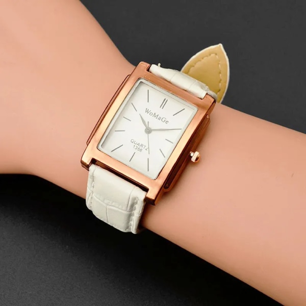 2022 Ny fyrkantig watch roséguld silverfodral case Mode lyxmärke Läderband Quartz Clock Montre Homme Vintage Type 3