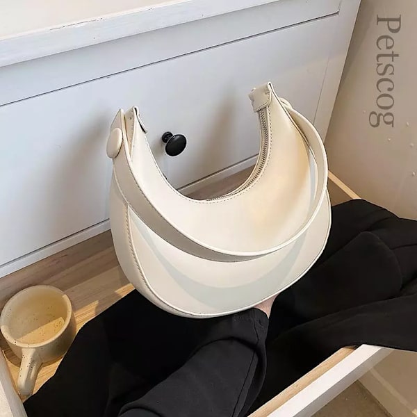 Mode Vita Axelväskor För Kvinnor Pu Läder Enfärgad Half Moon Crossbody Bag Designer Dam Handväskor Dam Underarmsväskor Khaki (20cmMax Length30cm)