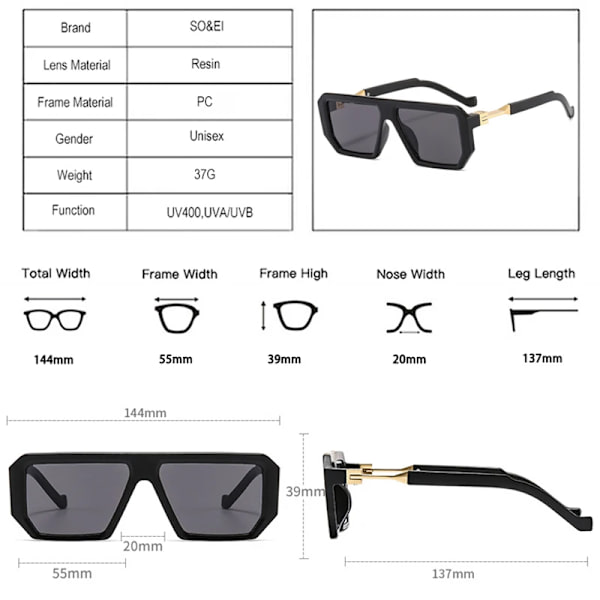 SO&EI Retro Polygon Fyrkantiga Solglasögon Kvinnor Mode Jelly Färg Glasögon Skärmar UV400 Märkesdesigner Män Trendiga Solglasögon Matte black grey As the picture