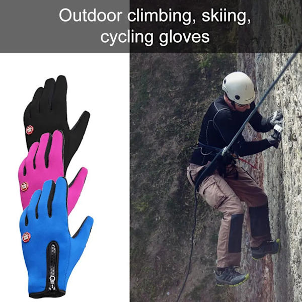 Cykelhandskar Herr och Dam Fleece Vindtät Varma Touch Screen Handskar Utomhus bergsklättring Skidkörning Dragkedja Handskar black M