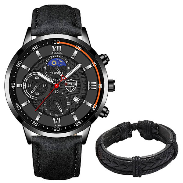 Män Watch Lyxig rostfritt stål Quartz Armbandsur Man Business Casual Läderarmband Manlig självlysande klocka Klockor As shown 9