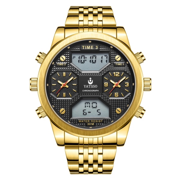 YATSSO mode lyxklockor för män Chronograph 5ATM vattentäta sportklockor i rostfritt stål armband kvarts watch Gold