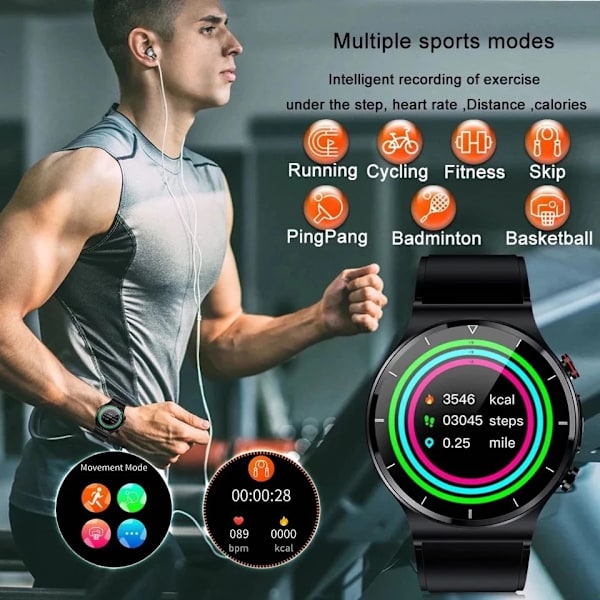 Smärtfri Icke-invasiv Blodsocker Watch Män EKG PPG Laserbehandling Hälsa Blodtryck Sport Smartklocka GlucometerWatch mesh belt