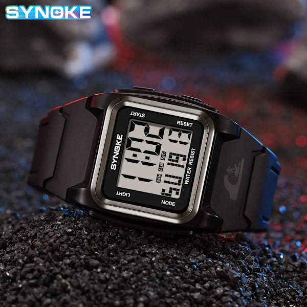 SYNOKE Herrklockor Vattentät Big Dial Digital Sports Watch Väckarklocka Multifunktionsklockor för män Relogio Masculino Red