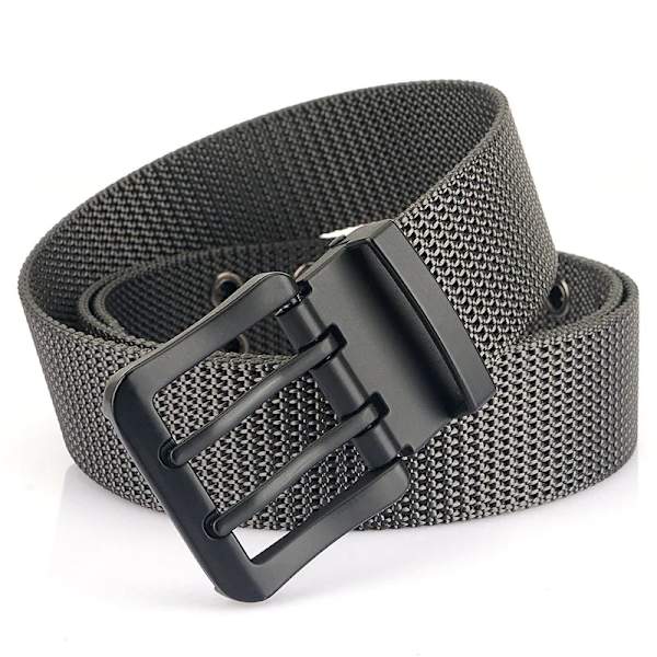 MEDYLA Fashion Classic Canvas Bälte Män Metall Dubbelnål Spänne Casual Strap Bälte för män Högkvalitetsrem MN3008 Deep gray 110cm