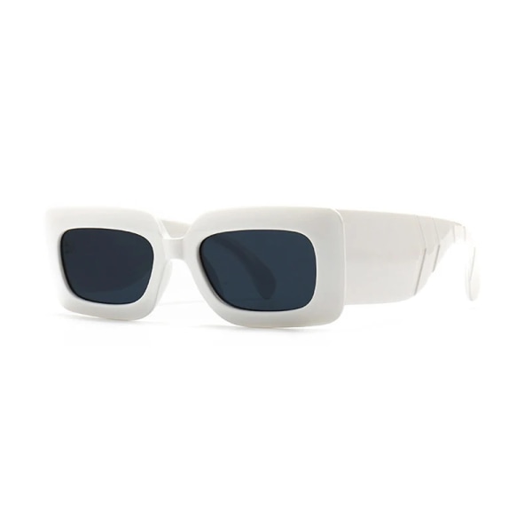 RUOBO Brand Designer Små rektangulära Pythons Grain Solglasögon för kvinnor Retro Dammode utomhussolglasögon Oculos De Sol White-Grey Acrylic Frame
