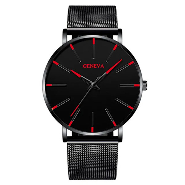 Rostfritt stål Mesh bälte Watch för män Minimalistisk ultratunn klocka Mode mäns watch relogio masculino Mesh Black Red