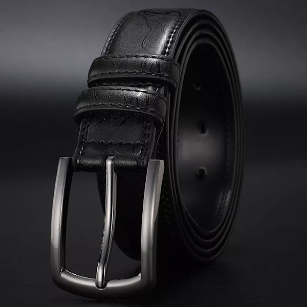 Nytt mode för mäns bälten i äkta läder Designerbälte för man Nål Spänne med läderrem Businessklänning manliga bälten HQ091 Black 100cm
