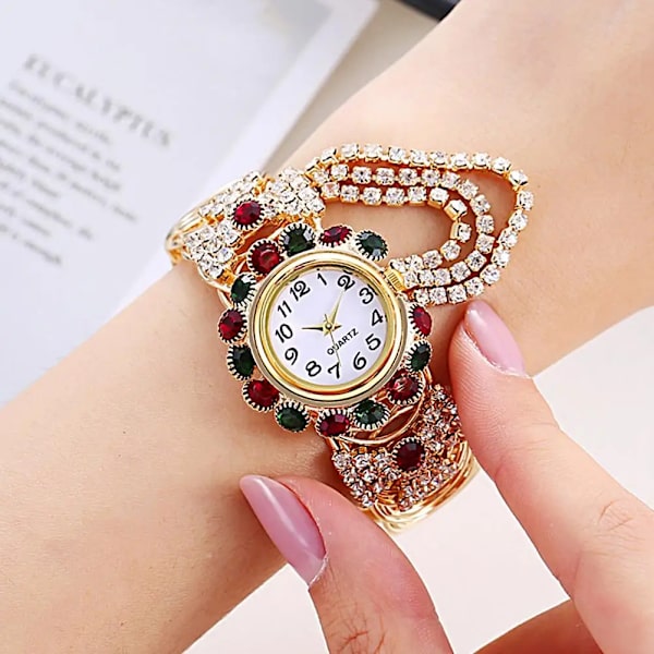 Rhinestone Quartz Watch Shiny Fashion Stable Performance Armband Watch för vardagen Red 2