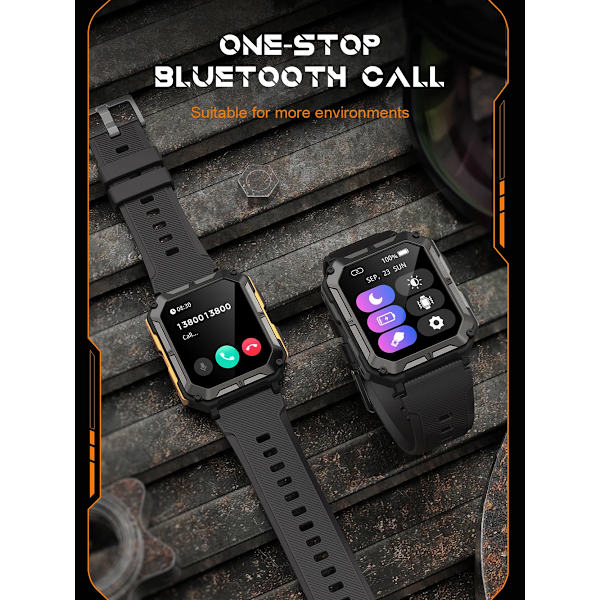 LEMFO C20Pro Smart Watch Herr Sport Smartwatch IP68 Vattentät Bluetooth Call 35 Days Standby 123 Sport Modes 1,83 tums HD-skärm Orange