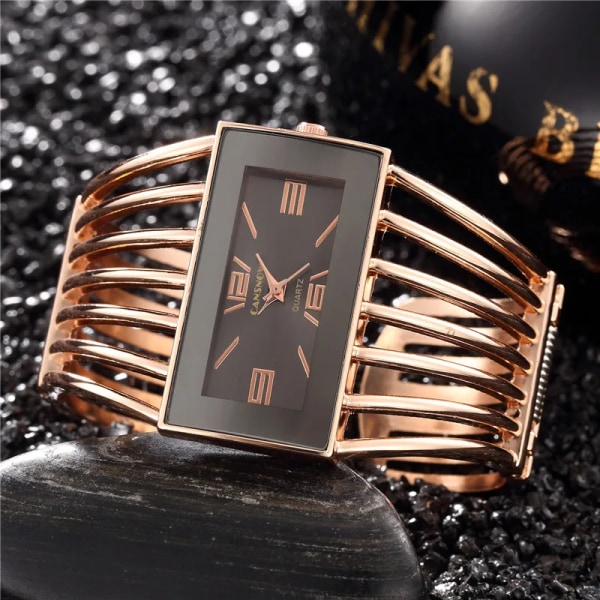 Märke Damklockor Dammode Armband Armband Kvartsstålklocka Watch Montre Presenter reloj mujer Relogio Feminino Gold Black