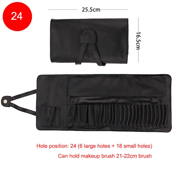 12/18/24 Hål Sminkborsteväska Funktionell case Organizer Sminkborstar Skydd Sminkverktyg Rullande påse Black 24holes