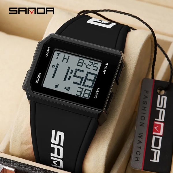 SANDA Digital Watch Herr Militär Armé Sport Kronograf Datum Vecka Original Armbandsur 30m Vattentät Man Elektronisk Klocka 9003 SD900303 without box