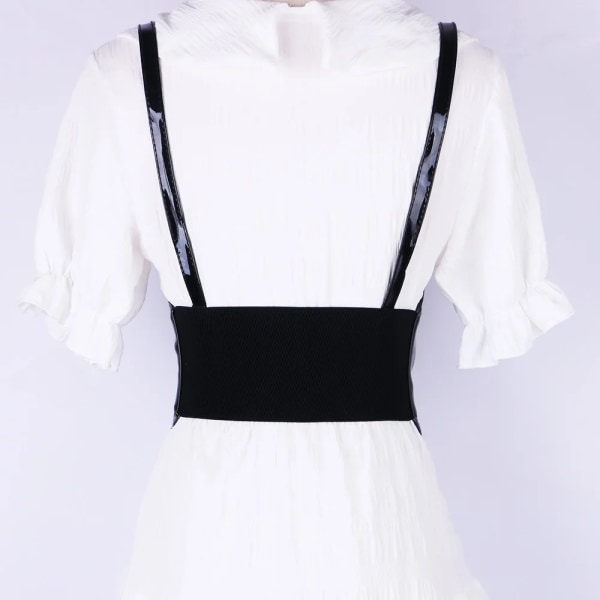 Flerfärgad Oversize Kvinnlig midja Underbyst Korsett Gothic Sele Rem Gummi Gördel Elastiskt Bälte Cummerbund för kvinnor Dam matt black Total length 75cm