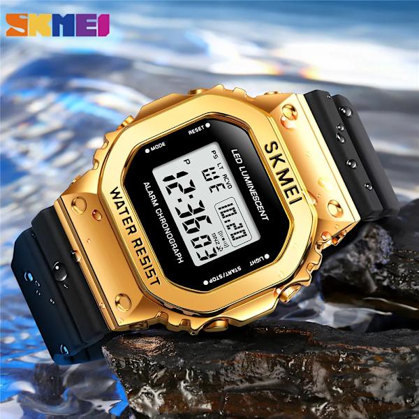 SKMEI Mode LED-ljus Digital Watch Herr 3Bar Vattentät Chrono Alarm Klockor Datum Vecka Klocka Watch reloj hombre 1851 silver