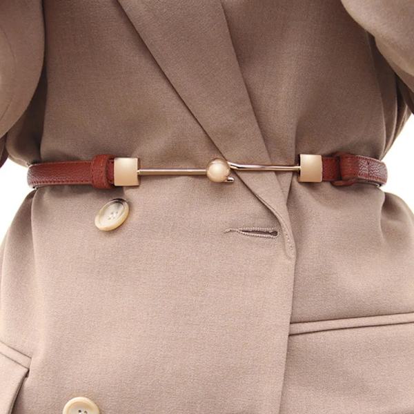 Nytt läder tunt bälte för kvinnor metall häng spänne midjerem Lyx märke designer kvinnlig klänning byxa dekoration midjeband Brown(.647) 95cm(.647)