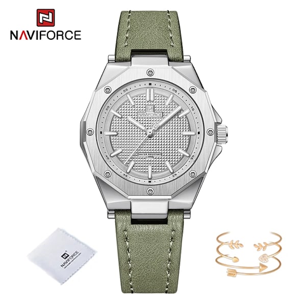NAVIFORCE Mode Minimalistisk Design Watch för kvinnor Casual Quartz Dam Läder Armbandsur Case Kvinnlig klocka SWGN
