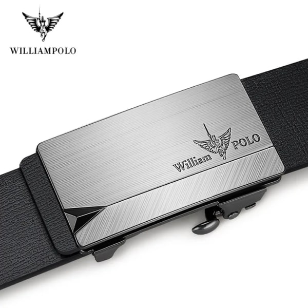 WILLIAMPOLO berömda märkesbälte män högsta kvalitet äkta läder lyxdesigner manliga automatiska spännbälten för män 105-130cm Gold-7119 130cm