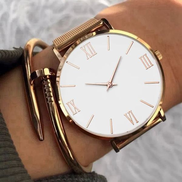 Damklockor Lyx Rose Gold Urtavla Topp Märke Rostfritt Stål Klänning Quartz Armbandsur Mesh Armband Kvinnlig Klocka Hot Zegarek Damski Grey