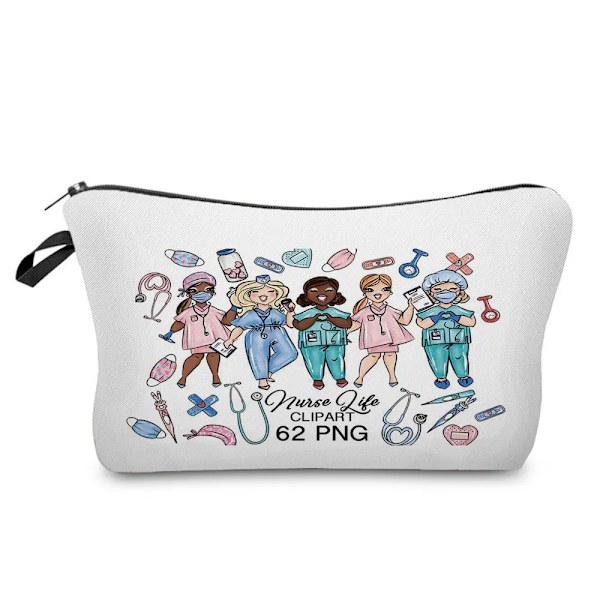 Tecknad Tandläkare Sjuksköterska Print Kosmetikväskor Mode Kvinnor Designer Sminkväska Värmeöverföring Organizer Pennfodral hz4565 Nurse Bag