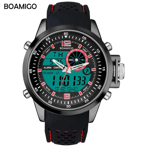 BOAMIGO Luminous Military White Quartz Waterproof Watch Top Märke Lyx Watch Herr Watch Gummiband Analog Digital Watch RedBlack