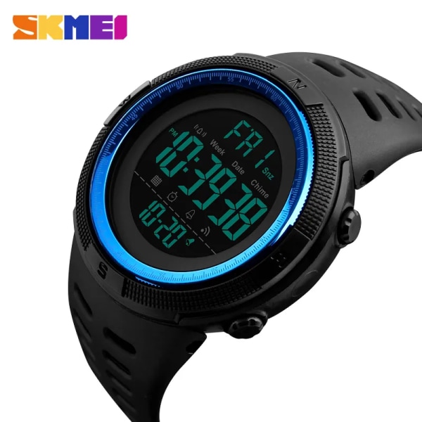 SKMEI Brand Herrmode Sportklockor Chrono Countdown Herr Vattentät Digital watch Man militärklocka Relogio Masculino black blue