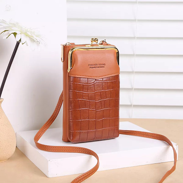 NYTT Mode Stenmönster Crossbody-väska Dam PU-läder Lyx Samll Telefonficka Damväska Axelväskor Handväskor A-Coffee