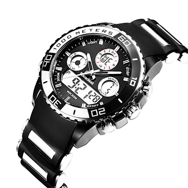 2017 Top Lyx Märke Män Gummi LED Digitala klockor Herr Kvarts Analog Watch Man Mode Simning Sport Army Militär Watch Black