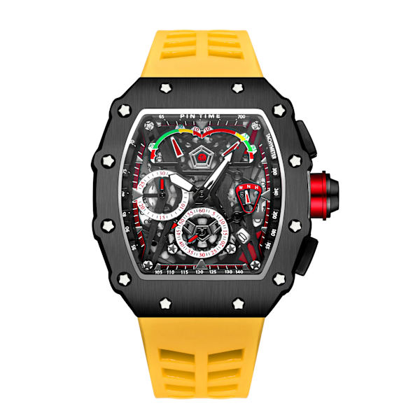 PINTIME Kampanj Rea Män Mode Sport Watch Kronograf Funktion Stoppur Röd gummirem Auto Date Man Lyx Armbandsur 1 with box