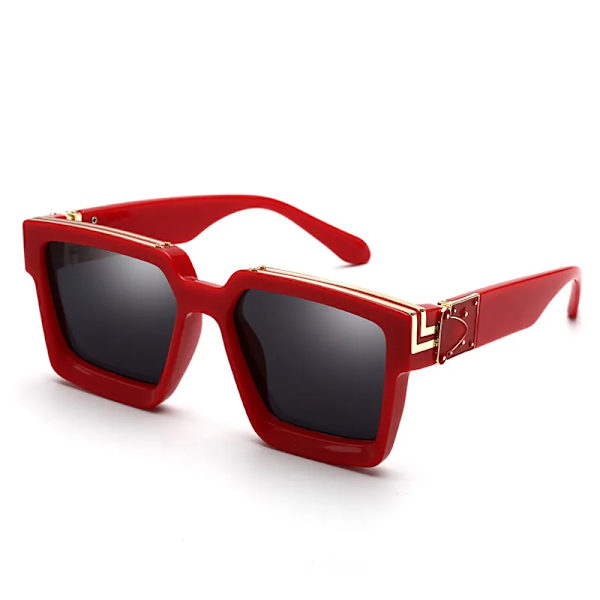 Nytt lyxvarumärke Designer fyrkantiga överdimensionerade solglasögon Herr Kvinnor 2022 Mode Tjocka Bågar Glasögon Herr UV400 Manlig Kändis C2 Red Black As picture