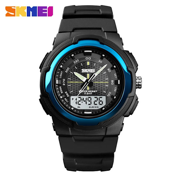 SKMEI Dual Display Quartz Watch Herr Utomhussportklockor Digitala Elektroniska Herrklockor Vattentät Top Märke Lyx Watch Light blue