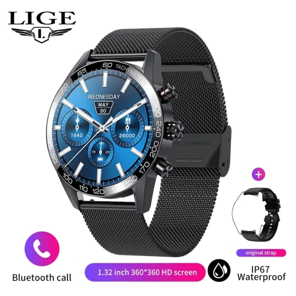 LIGE Smarta klockor för män Smart Watch Bluetooth Calling Smartwatch Fashion Business Klocka Ny Smartband Man Reloj 360 360 black mesh belt