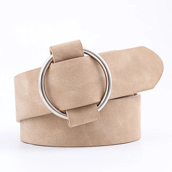 Dammode Stor dubbelring Cirkel Metallspänne Bälte Vild midjeband Dam Breda läderremmar Bälten för fritidsklänning Jeans Style 3 Khaki One Size