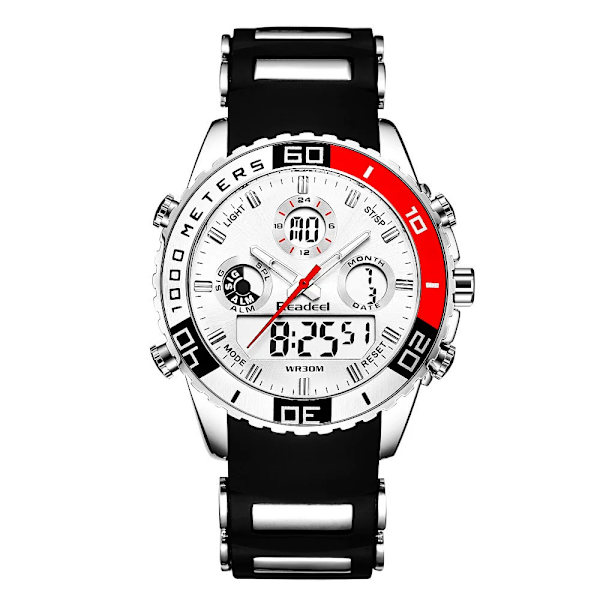 2017 Top Lyx Märke Män Gummi LED Digitala klockor Herr Kvarts Analog Watch Man Mode Simning Sport Army Militär Watch Red