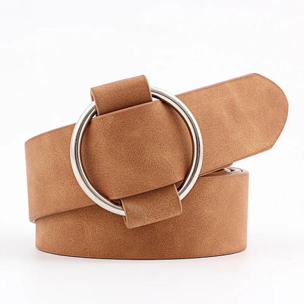 Dammode Stor dubbelring Cirkel Metallspänne Bälte Vild midjeband Dam Breda läderremmar Bälten för fritidsklänning Jeans Style 3 Camel One Size